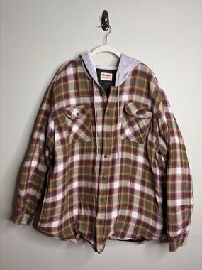 Wrangler Men's Brown Cream Plaid Hooded Shacket 2XL